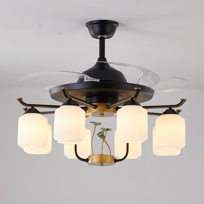 铁亚克力玻璃 客厅餐厅 新中式 风扇灯 3009