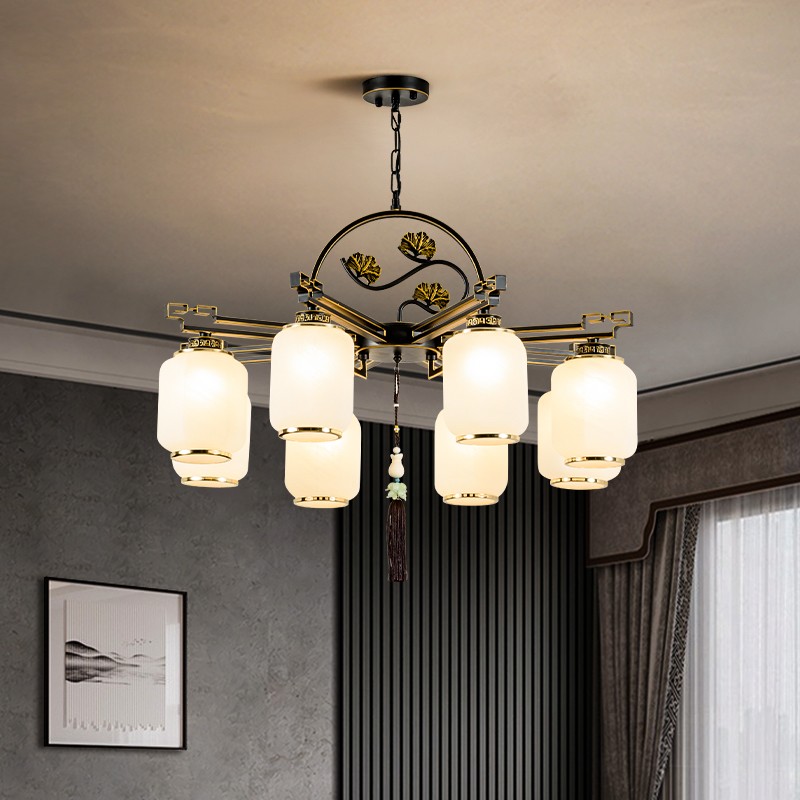 铁艺 陶瓷 玻璃 卧室 书房 客厅 新中式 吊灯8099
