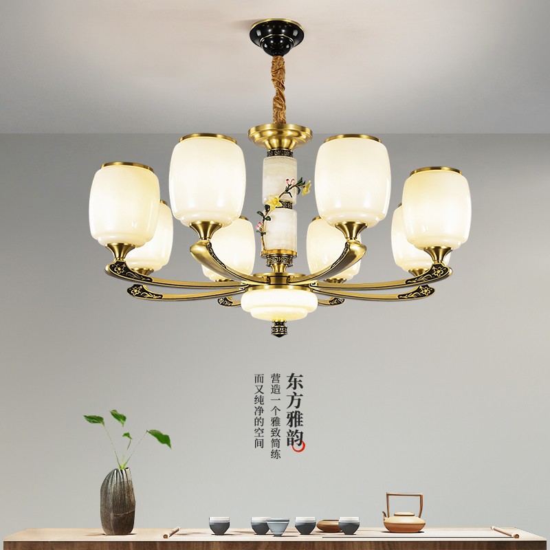 新中式全铜吊灯T7116系列全铜简约客厅卧室餐厅灯现代酒店别墅工程中国风灯具