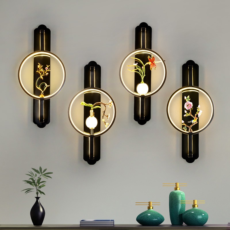 新中式全铜T2300黑擦金系列简约创意中国风壁灯卧室客厅过道床头灯墙壁壁灯
