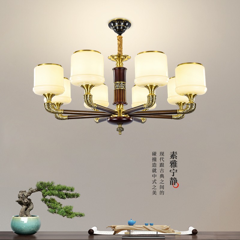 新中式2022年T7095系列吊灯全铜客厅灯简约卧室餐厅灯现代酒店别墅工程中国风灯具