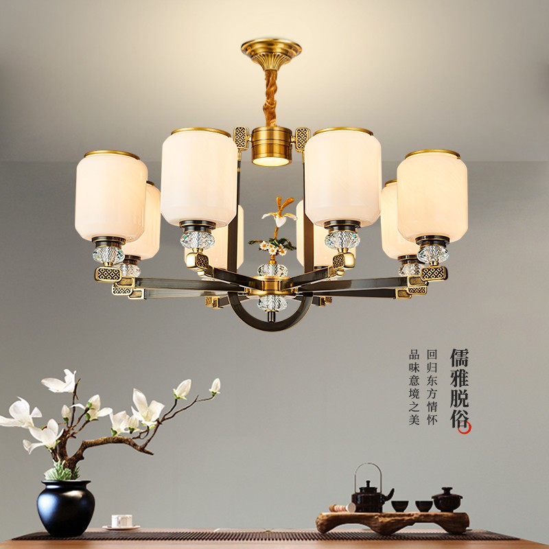 新中式吊灯T58095系列全铜客厅灯简约客厅卧室餐厅灯现代酒店别墅工程中国风灯具