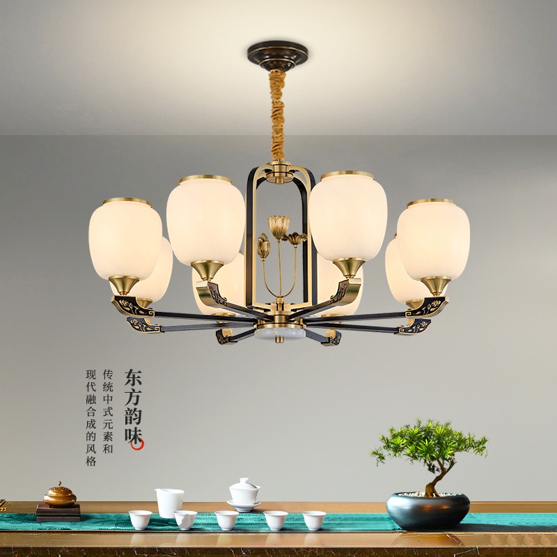 新中式全铜吊灯T2258系列全铜简约客厅卧室餐厅灯现代酒店别墅工程中国风灯具