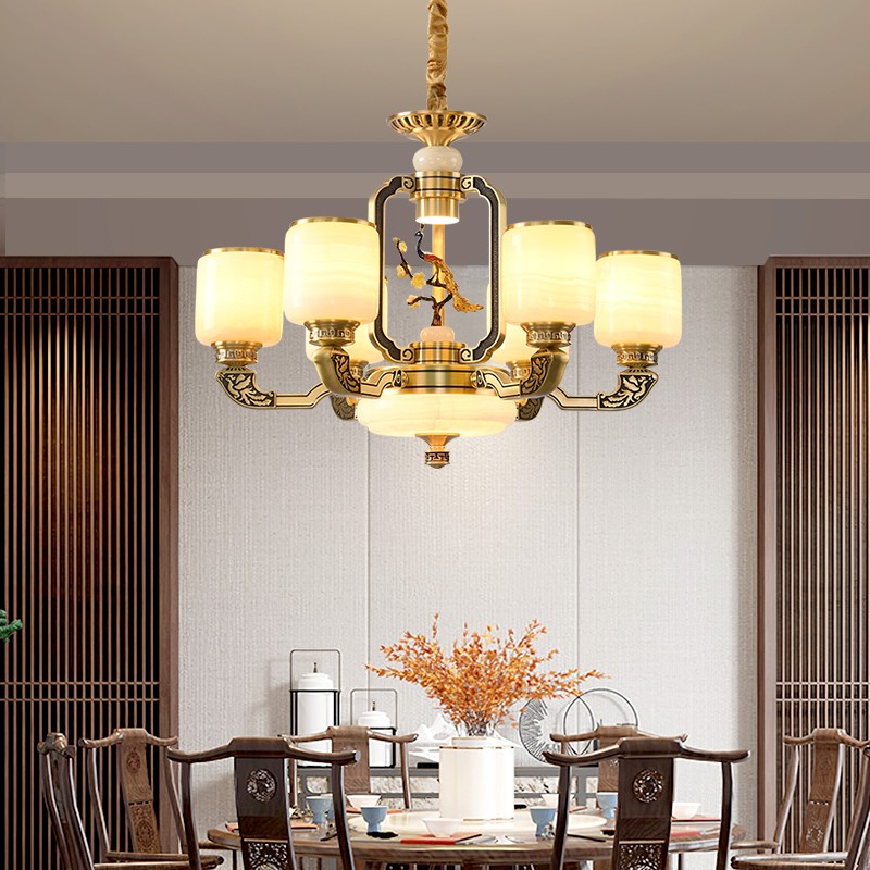 新中式全铜玉石吊灯T7613系列全铜玉石客厅灯简约客厅卧室餐厅灯现代酒店别墅工程中国风灯具