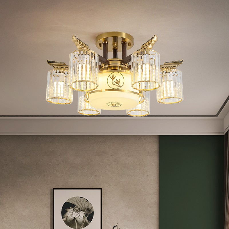 新中式全铜水晶吊灯T7186系列全铜客厅灯简约卧室餐厅灯现代酒店别墅工程中国风灯具