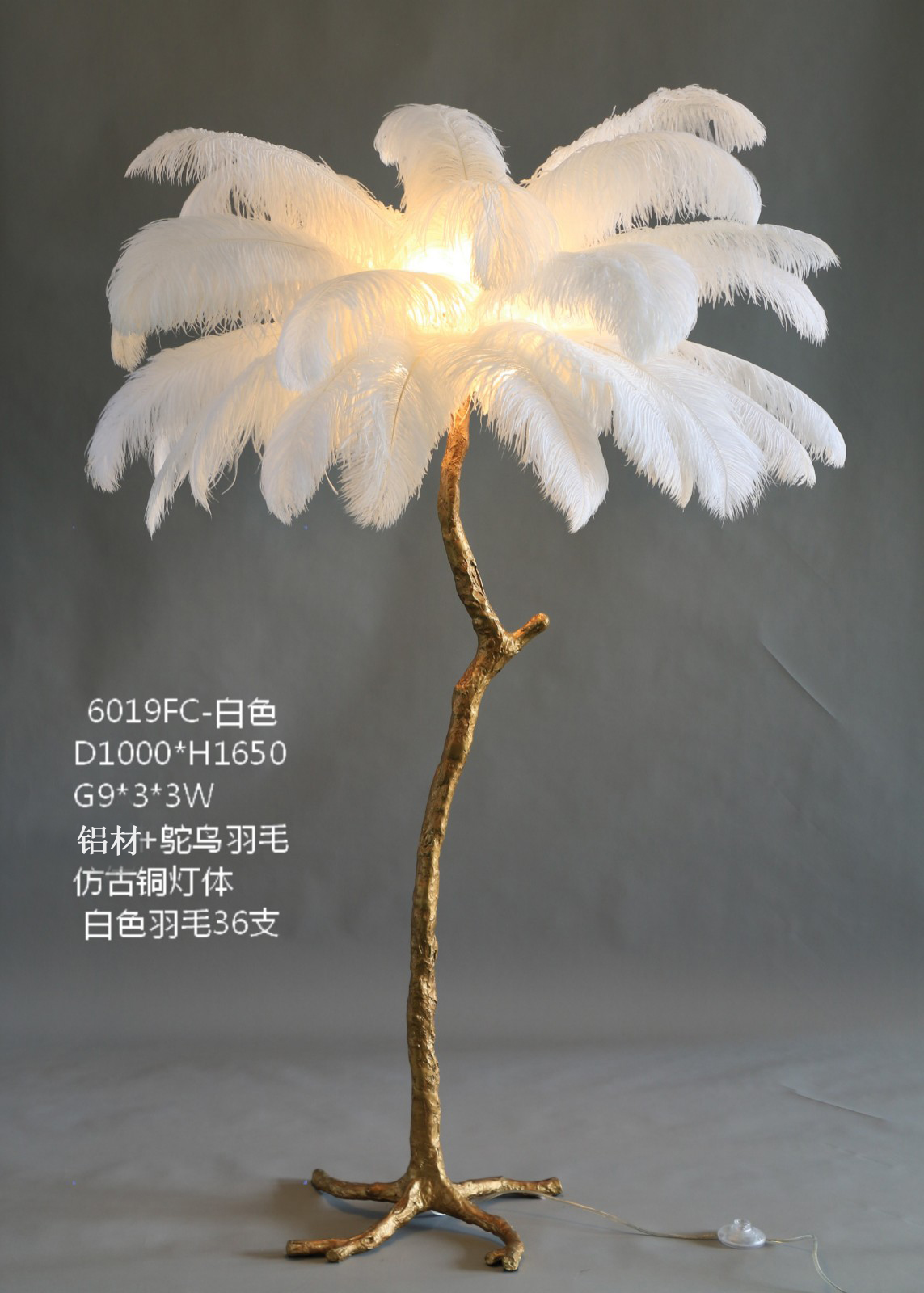 GG铝材鸵鸟羽毛落地灯G9*3*3W自带光源